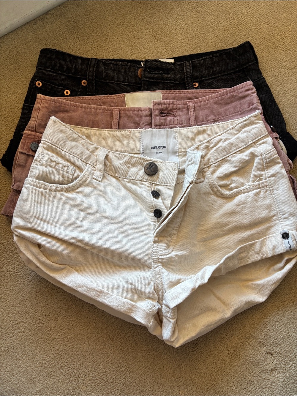 One Teaspoon Bandits White High-Rise Button Fly Denim Shorts 23 LIKE NEW